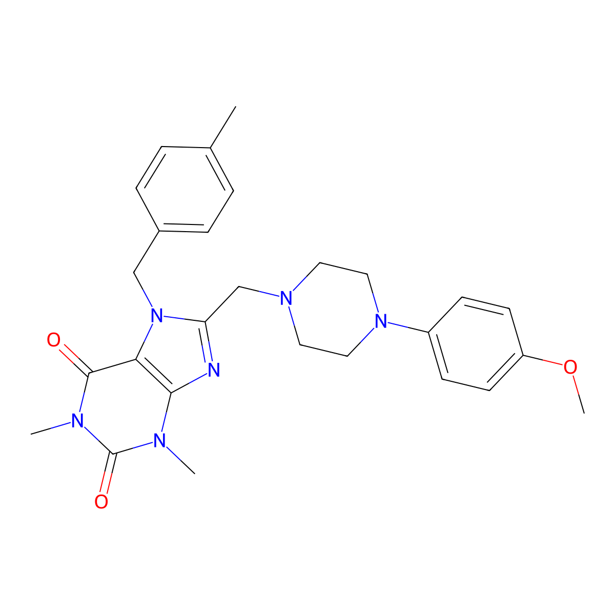 8-((4-(4-methoxyphenyl)piperazin-1-yl)methyl)-1,3-dimethyl-7-(4-methylbenzyl)-1H-purine-2,6(3H,7H)-dione molecular structure, CAS 851939-30-5