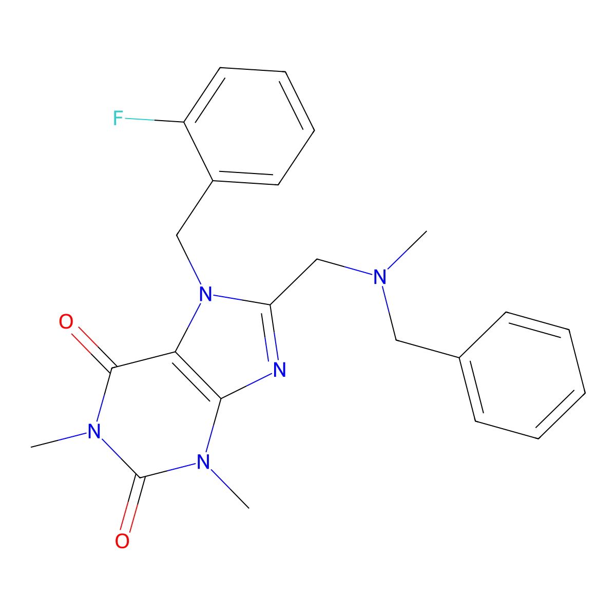 8-[[Benzyl(methyl)amino]methyl]-7-[(2-fluorophenyl)methyl]-1,3-dimethylpurine-2,6-dione molecular structure, CAS 851939-33-8
