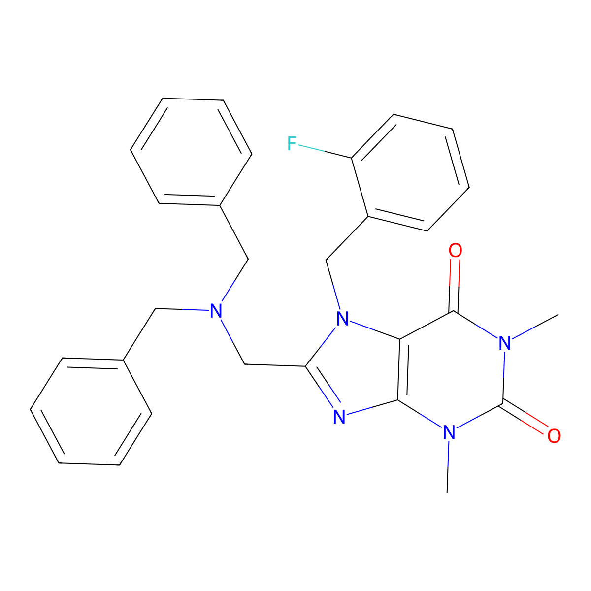 8-[(dibenzylamino)methyl]-7-[(2-fluorophenyl)methyl]-1,3-dimethyl-2,3,6,7-tetrahydro-1H-purine-2,6-dione molecular structure, CAS 851939-34-9