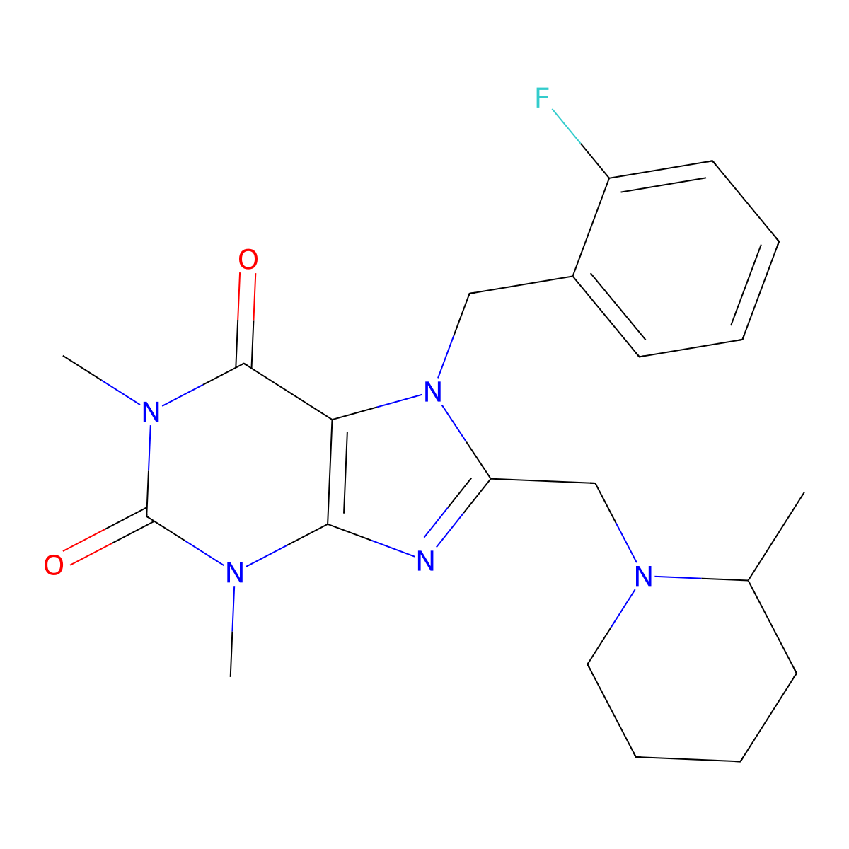 7-[(2-Fluorophenyl)methyl]-1,3-dimethyl-8-[(2-methylpiperidin-1-yl)methyl]purine-2,6-dione molecular structure, CAS 851939-35-0