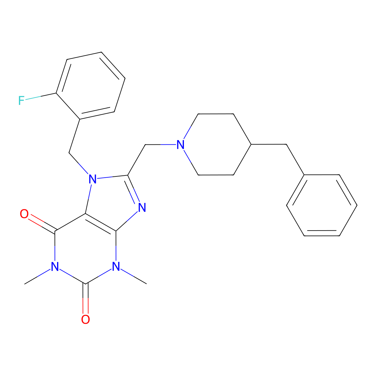 8-[(4-benzylpiperidin-1-yl)methyl]-7-[(2-fluorophenyl)methyl]-1,3-dimethyl-2,3,6,7-tetrahydro-1H-purine-2,6-dione molecular structure, CAS 851939-39-4