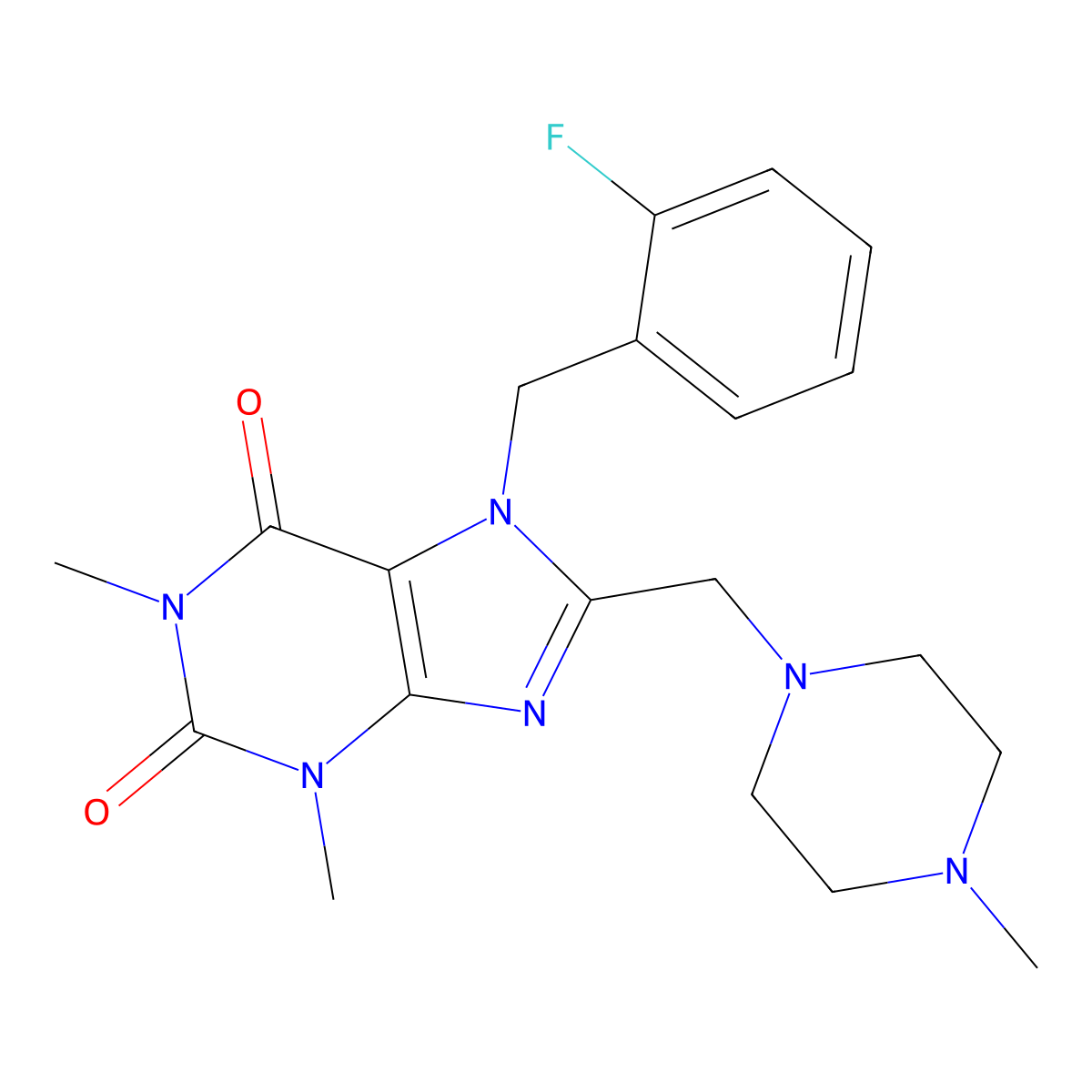 7-(2-fluorobenzyl)-1,3-dimethyl-8-[(4-methylpiperazin-1-yl)methyl]-3,7-dihydro-1H-purine-2,6-dione molecular structure, CAS 851939-41-8