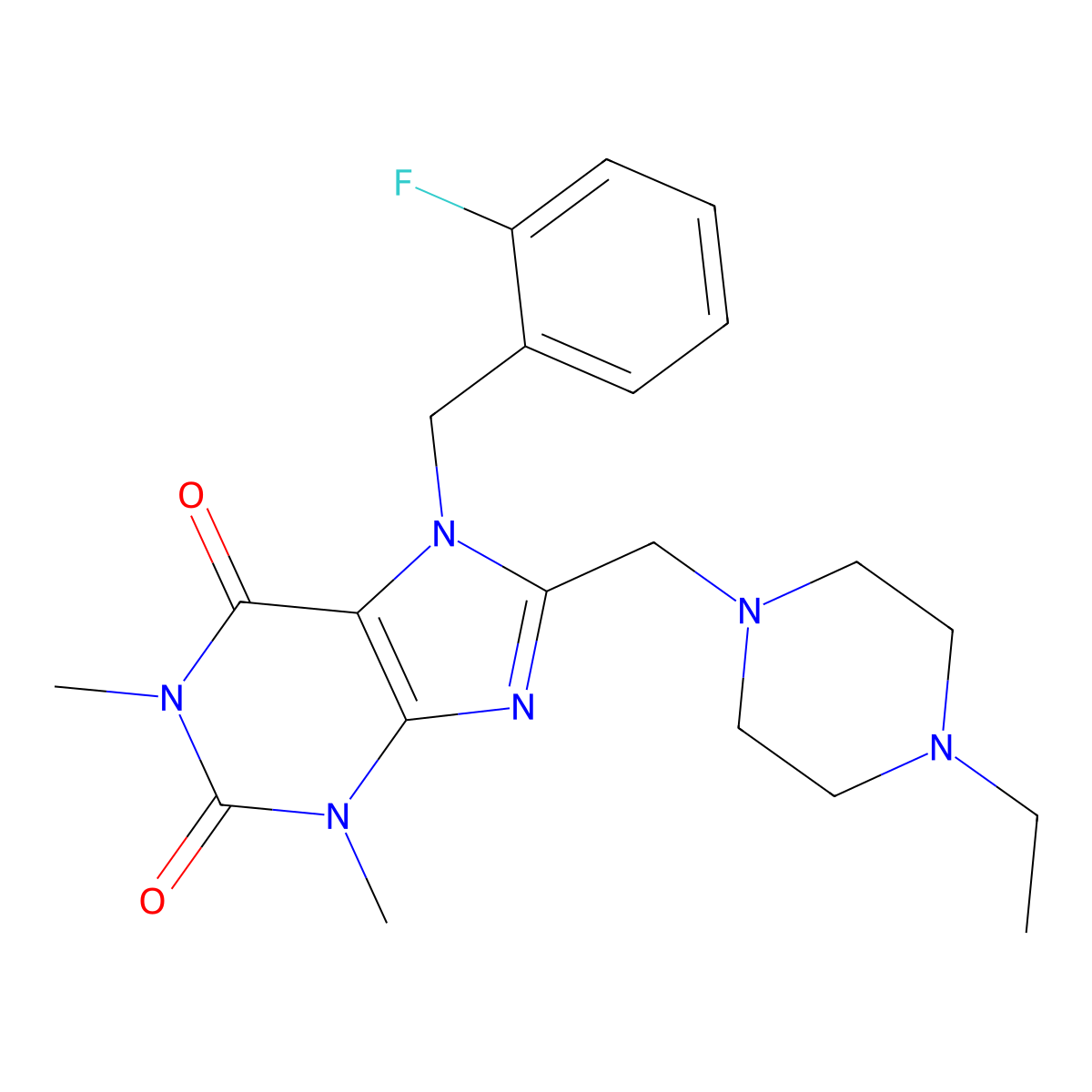 8-[(4-ethylpiperazin-1-yl)methyl]-7-(2-fluorobenzyl)-1,3-dimethyl-3,7-dihydro-1H-purine-2,6-dione molecular structure, CAS 851939-42-9