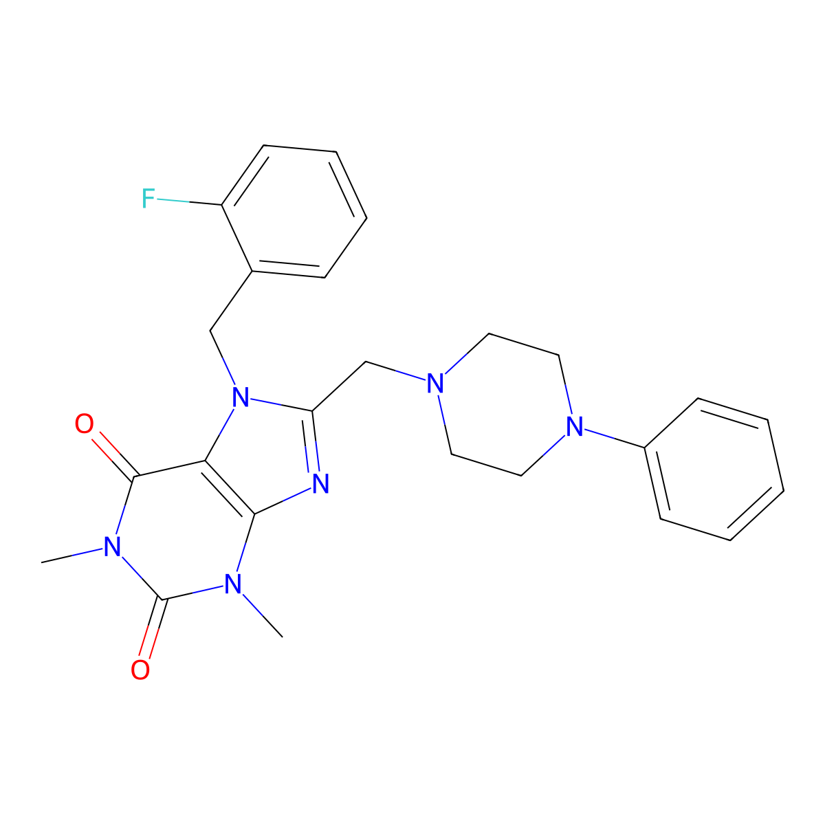 7-[(2-Fluorophenyl)methyl]-1,3-dimethyl-8-[(4-phenylpiperazin-1-yl)methyl]purine-2,6-dione molecular structure, CAS 851939-43-0