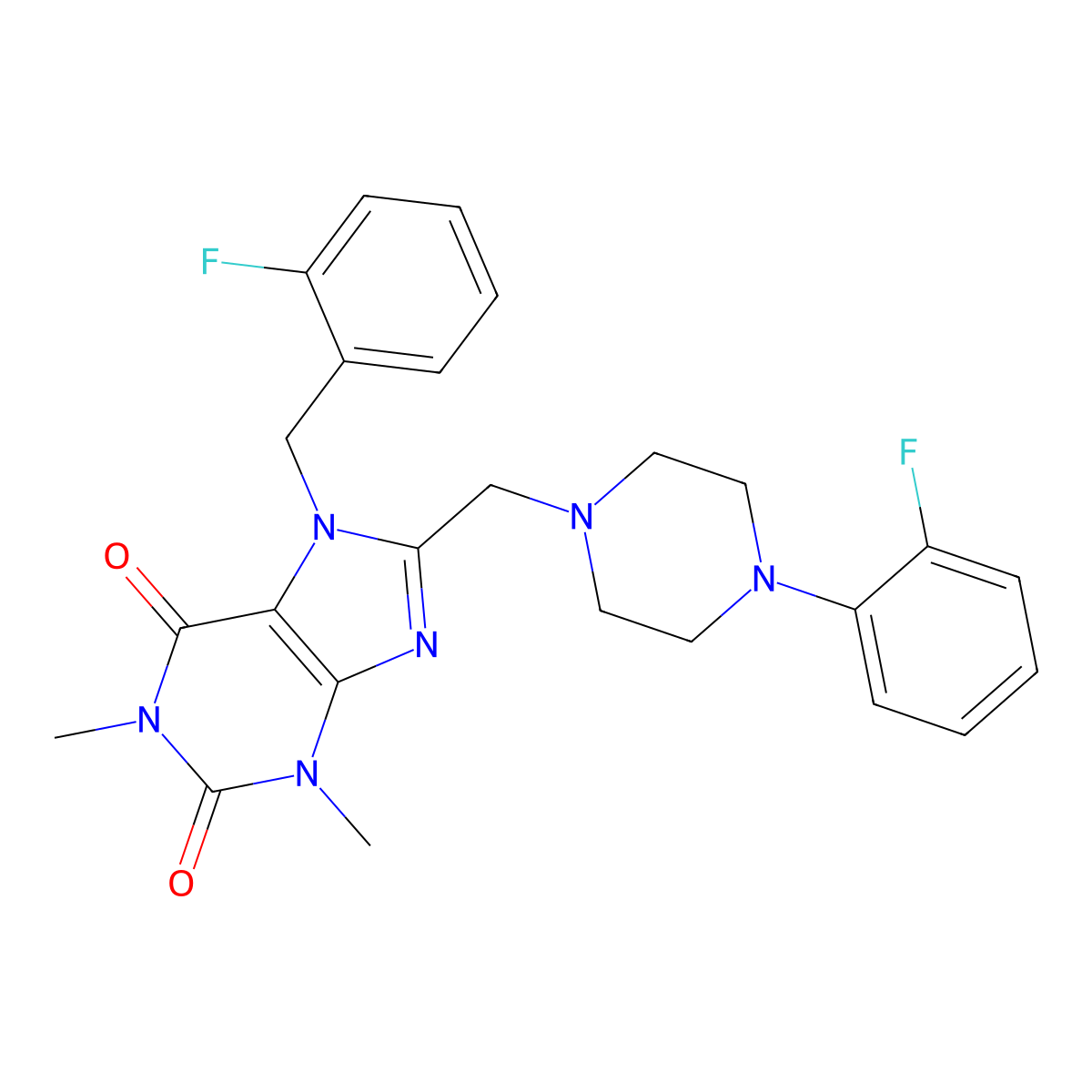 7-(2-fluorobenzyl)-8-{[4-(2-fluorophenyl)piperazin-1-yl]methyl}-1,3-dimethyl-3,7-dihydro-1H-purine-2,6-dione molecular structure, CAS 851939-47-4