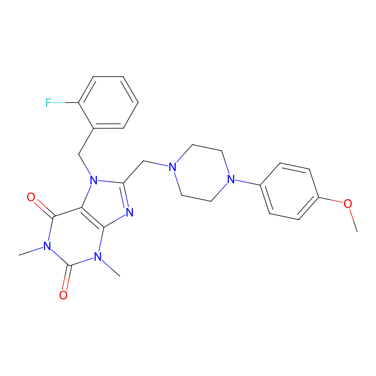 7-[(2-fluorophenyl)methyl]-8-{[4-(4-methoxyphenyl)piperazin-1-yl]methyl}-1,3-dimethyl-2,3,6,7-tetrahydro-1H-purine-2,6-dione molecular structure, CAS 851939-49-6