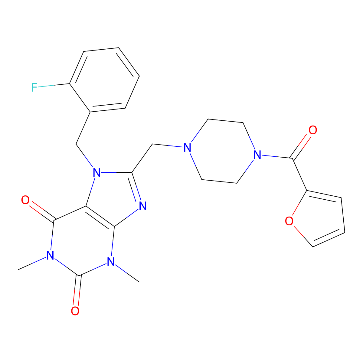 7-(2-fluorobenzyl)-8-((4-(furan-2-carbonyl)piperazin-1-yl)methyl)-1,3-dimethyl-1H-purine-2,6(3H,7H)-dione molecular structure, CAS 851939-51-0