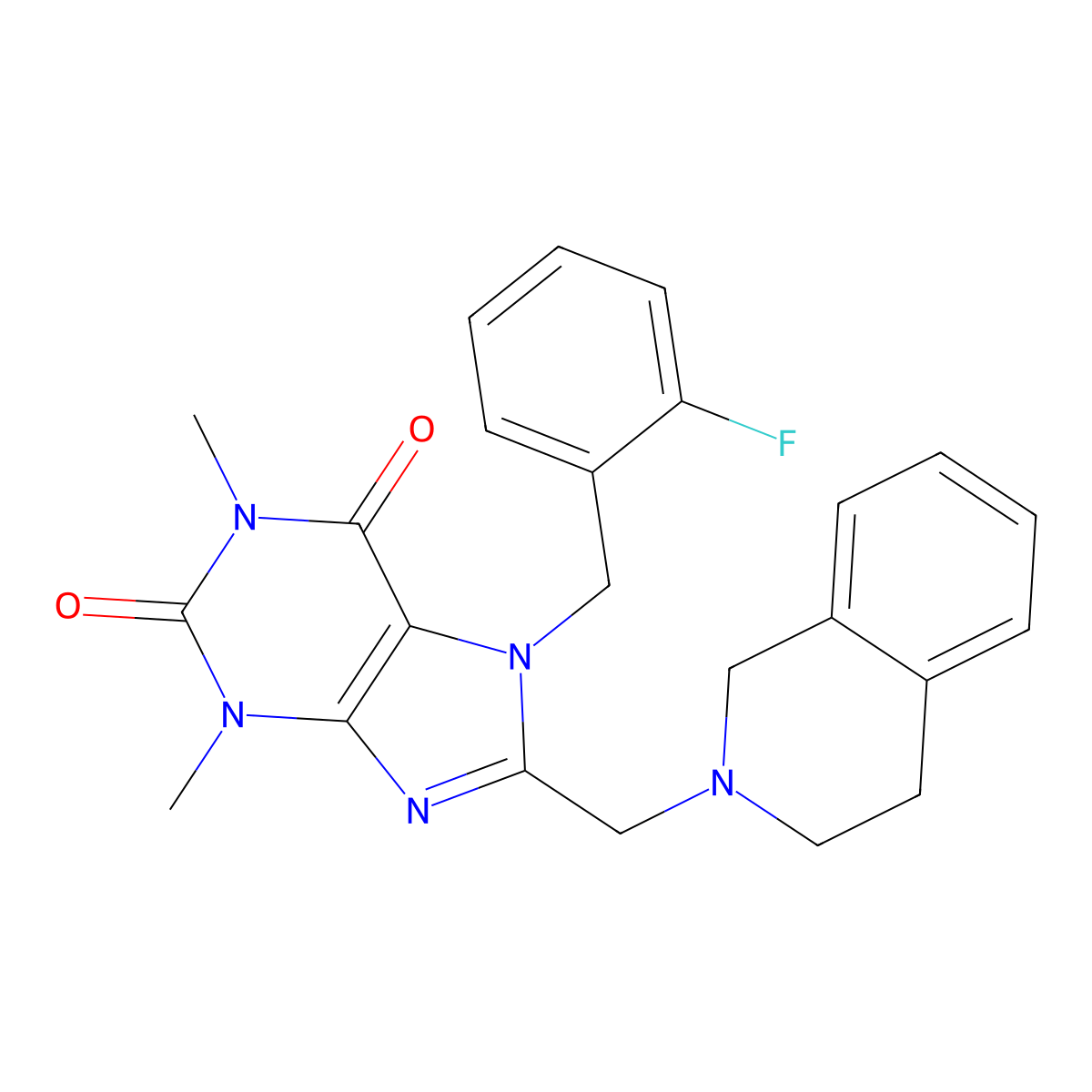 8-(3,4-dihydro-1H-isoquinolin-2-ylmethyl)-7-[(2-fluorophenyl)methyl]-1,3-dimethylpurine-2,6-dione molecular structure, CAS 851939-52-1