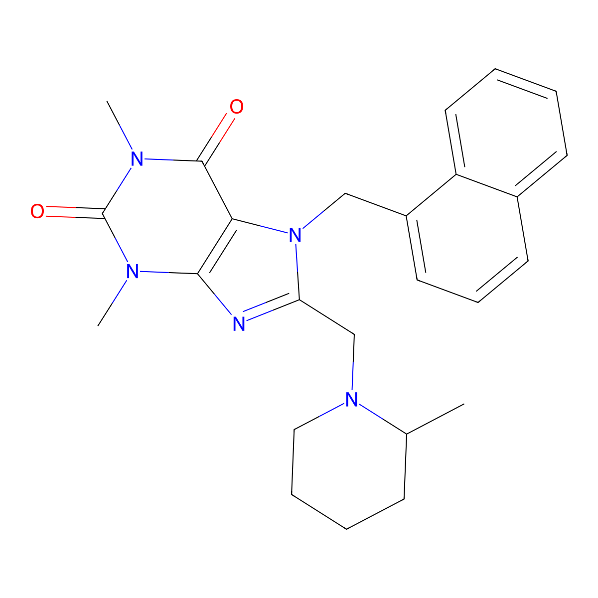 1,3-dimethyl-8-[(2-methylpiperidin-1-yl)methyl]-7-[(naphthalen-1-yl)methyl]-2,3,6,7-tetrahydro-1H-purine-2,6-dione molecular structure, CAS 851939-78-1