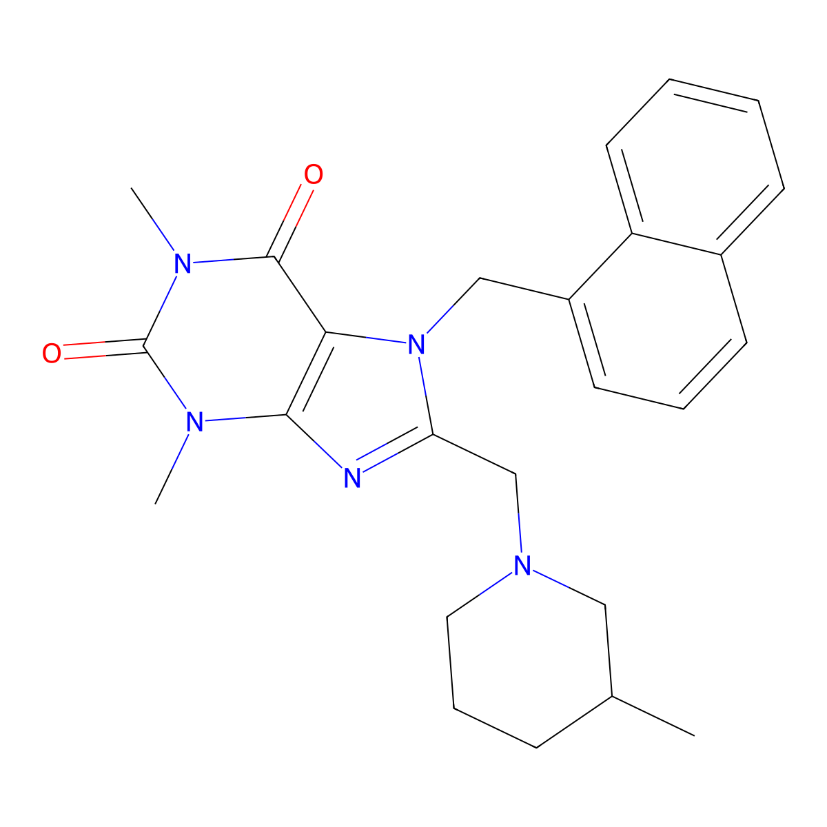 1,3-Dimethyl-8-[(3-methylpiperidin-1-yl)methyl]-7-(naphthalen-1-ylmethyl)purine-2,6-dione molecular structure, CAS 851939-79-2