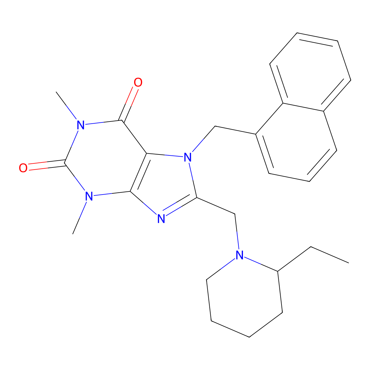 8-[(2-Ethylpiperidin-1-yl)methyl]-1,3-dimethyl-7-(naphthalen-1-ylmethyl)purine-2,6-dione molecular structure, CAS 851939-81-6
