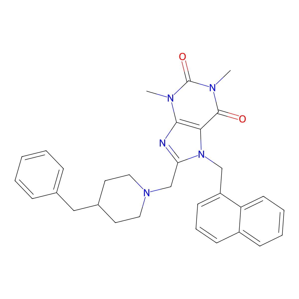 8-[(4-Benzylpiperidin-1-yl)methyl]-1,3-dimethyl-7-(naphthalen-1-ylmethyl)purine-2,6-dione molecular structure, CAS 851939-82-7