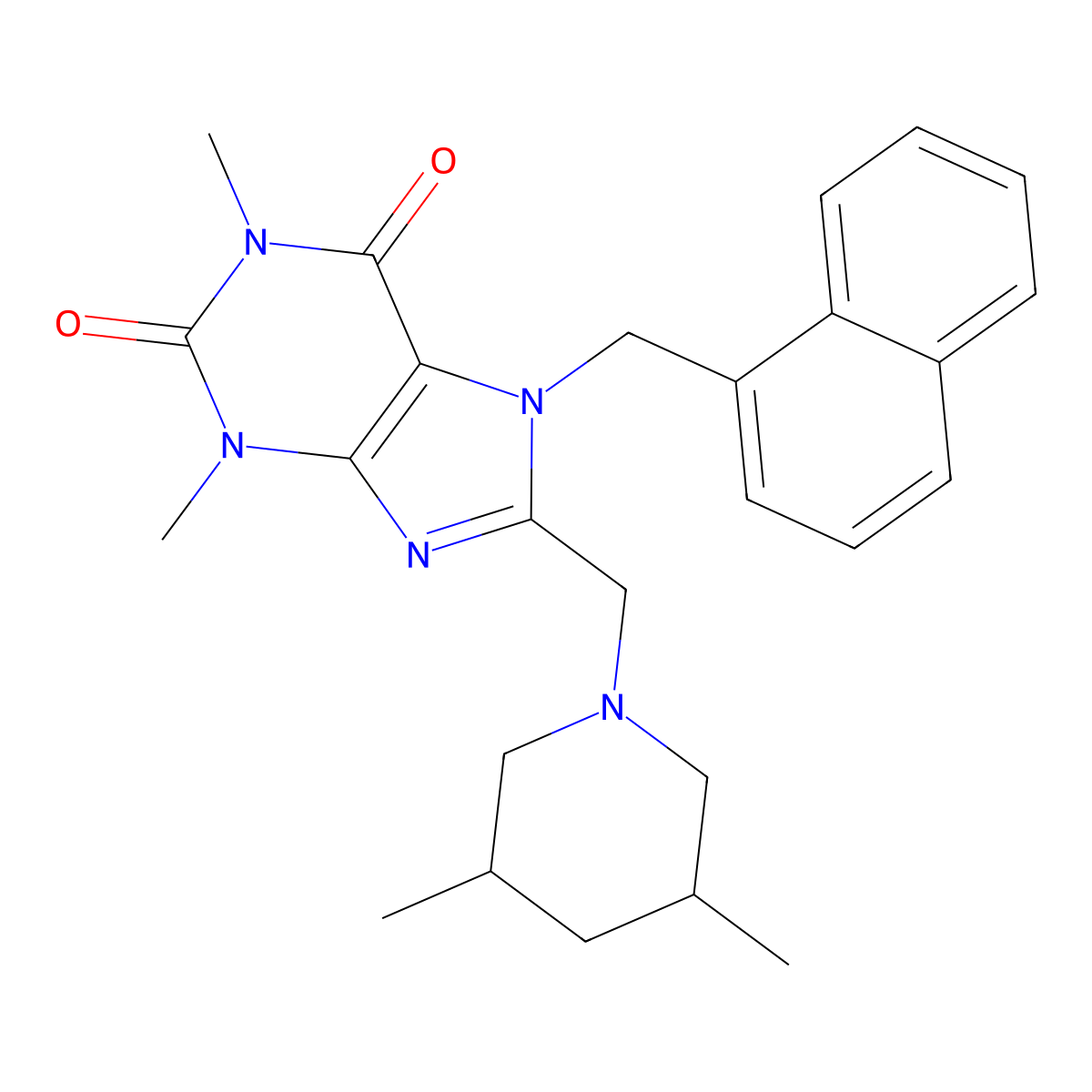 8-[(3,5-Dimethylpiperidin-1-yl)methyl]-1,3-dimethyl-7-(naphthalen-1-ylmethyl)purine-2,6-dione molecular structure, CAS 851939-83-8