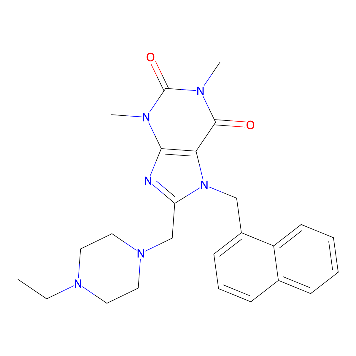 8-[(4-ethylpiperazin-1-yl)methyl]-1,3-dimethyl-7-[(naphthalen-1-yl)methyl]-2,3,6,7-tetrahydro-1H-purine-2,6-dione molecular structure, CAS 851939-86-1