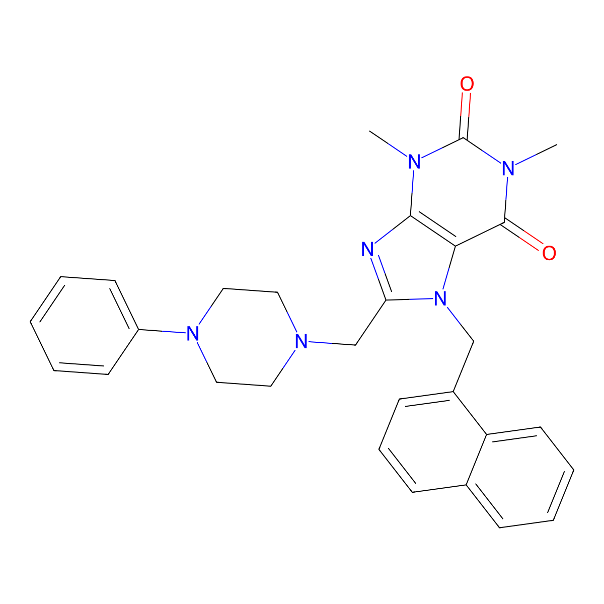 1,3-Dimethyl-7-(naphthalen-1-ylmethyl)-8-[(4-phenylpiperazin-1-yl)methyl]purine-2,6-dione molecular structure, CAS 851939-87-2