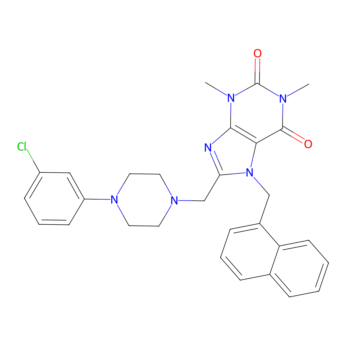 8-[[4-(3-Chlorophenyl)piperazin-1-yl]methyl]-1,3-dimethyl-7-(naphthalen-1-ylmethyl)purine-2,6-dione molecular structure, CAS 851939-89-4