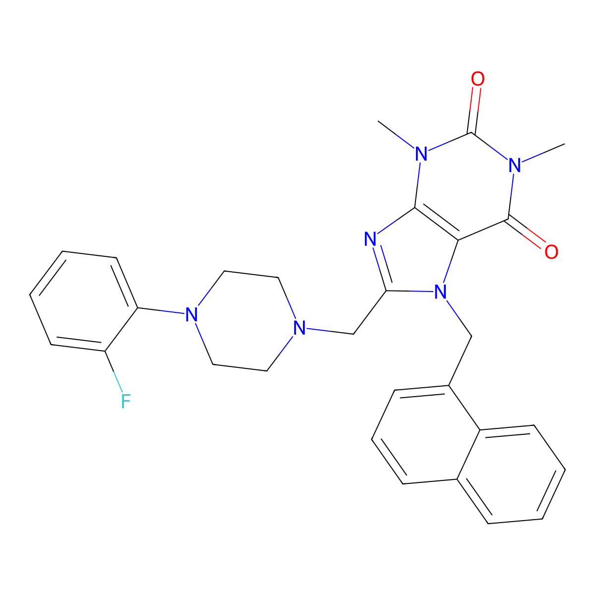 8-{[4-(2-fluorophenyl)piperazin-1-yl]methyl}-1,3-dimethyl-7-[(naphthalen-1-yl)methyl]-2,3,6,7-tetrahydro-1H-purine-2,6-dione molecular structure, CAS 851939-90-7