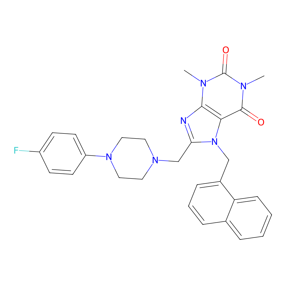 8-{[4-(4-fluorophenyl)piperazin-1-yl]methyl}-1,3-dimethyl-7-[(naphthalen-1-yl)methyl]-2,3,6,7-tetrahydro-1H-purine-2,6-dione molecular structure, CAS 851939-91-8