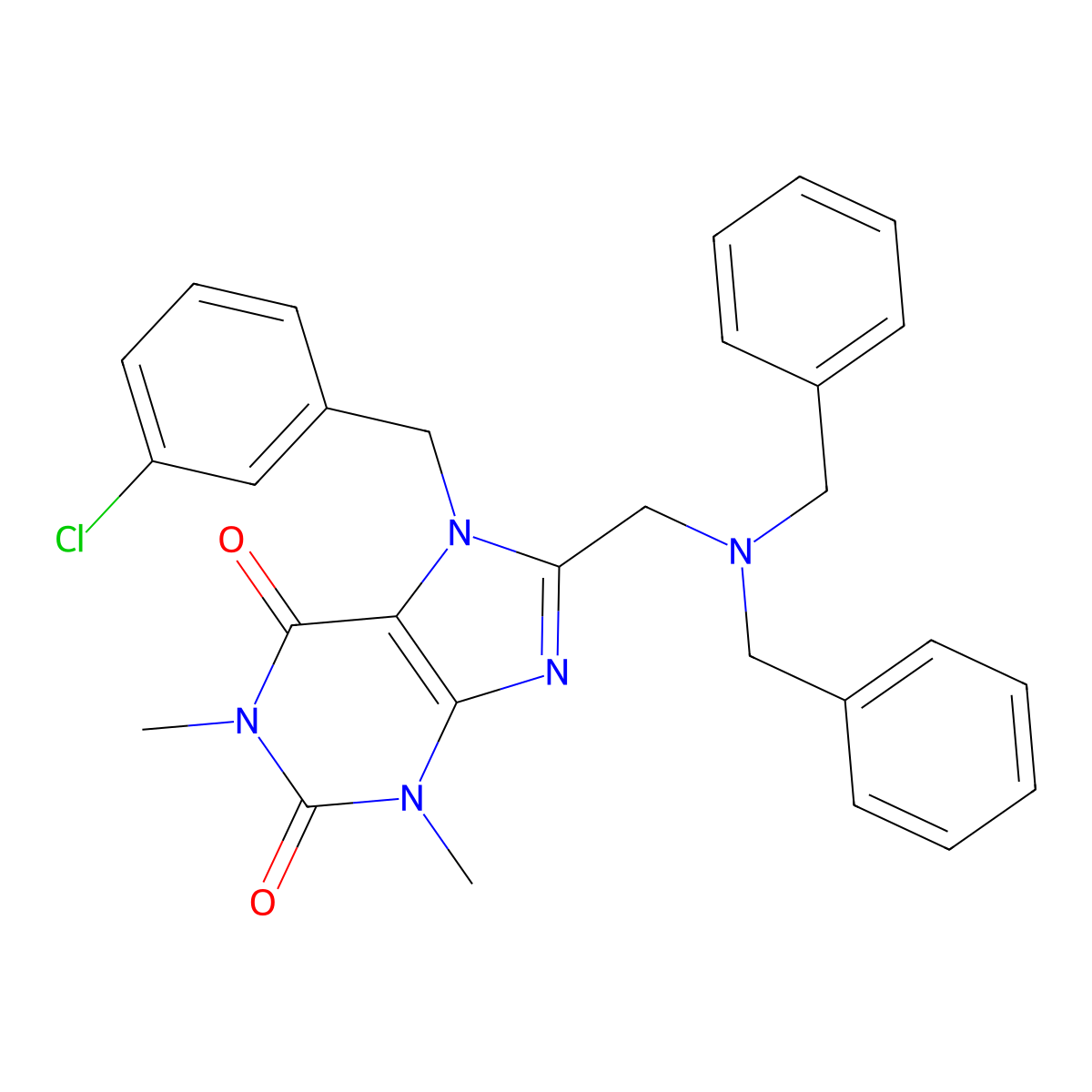 7-[(3-chlorophenyl)methyl]-8-[(dibenzylamino)methyl]-1,3-dimethyl-2,3,6,7-tetrahydro-1H-purine-2,6-dione molecular structure, CAS 851939-95-2