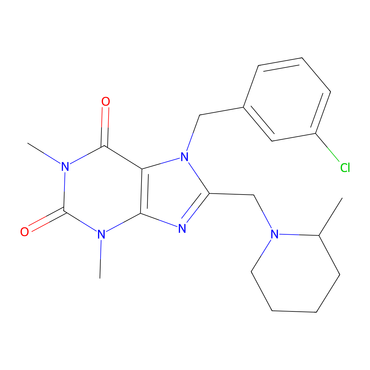 7-[(3-Chlorophenyl)methyl]-1,3-dimethyl-8-[(2-methylpiperidin-1-yl)methyl]purine-2,6-dione molecular structure, CAS 851939-97-4
