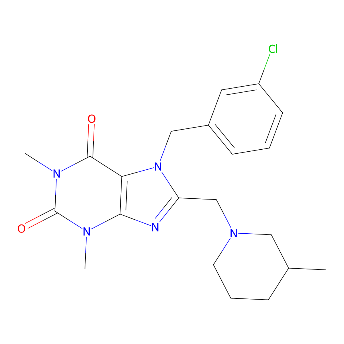 7-[(3-Chlorophenyl)methyl]-1,3-dimethyl-8-[(3-methylpiperidin-1-yl)methyl]purine-2,6-dione molecular structure, CAS 851939-98-5