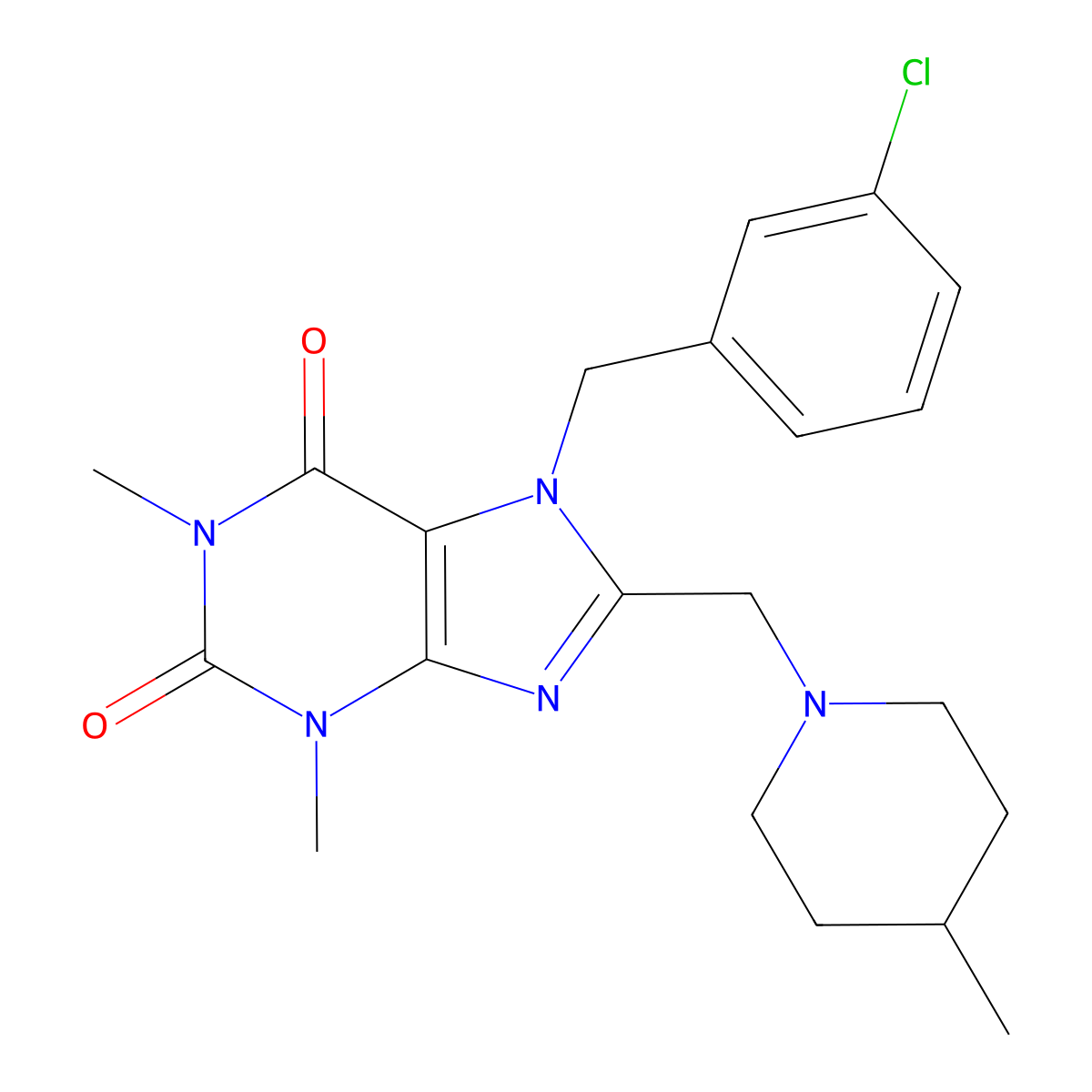 7-(3-chlorobenzyl)-1,3-dimethyl-8-[(4-methylpiperidin-1-yl)methyl]-3,7-dihydro-1H-purine-2,6-dione molecular structure, CAS 851939-99-6
