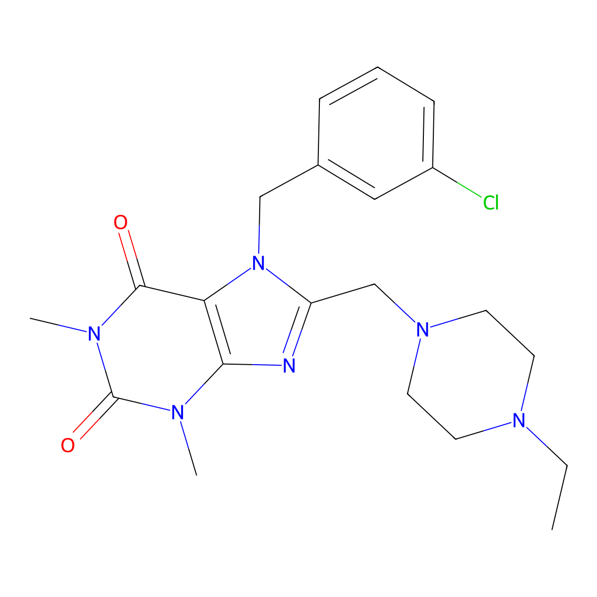 7-(3-chlorobenzyl)-8-[(4-ethylpiperazin-1-yl)methyl]-1,3-dimethyl-3,7-dihydro-1H-purine-2,6-dione molecular structure, CAS 851940-04-0