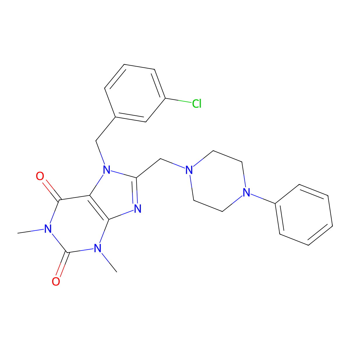 7-[(3-Chlorophenyl)methyl]-1,3-dimethyl-8-[(4-phenylpiperazin-1-yl)methyl]purine-2,6-dione molecular structure, CAS 851940-05-1