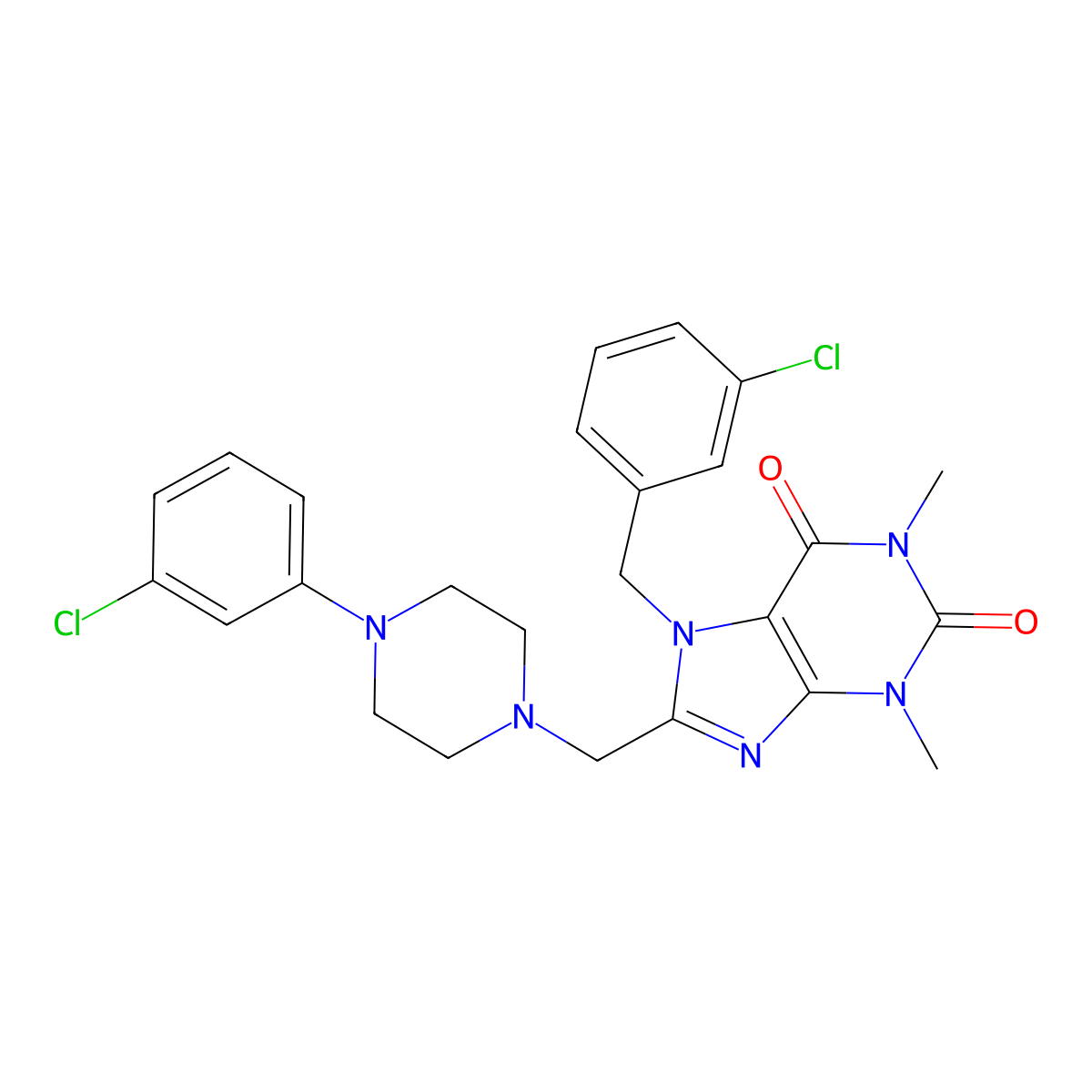 7-(3-chlorobenzyl)-8-((4-(3-chlorophenyl)piperazin-1-yl)methyl)-1,3-dimethyl-1H-purine-2,6(3H,7H)-dione molecular structure, CAS 851940-09-5
