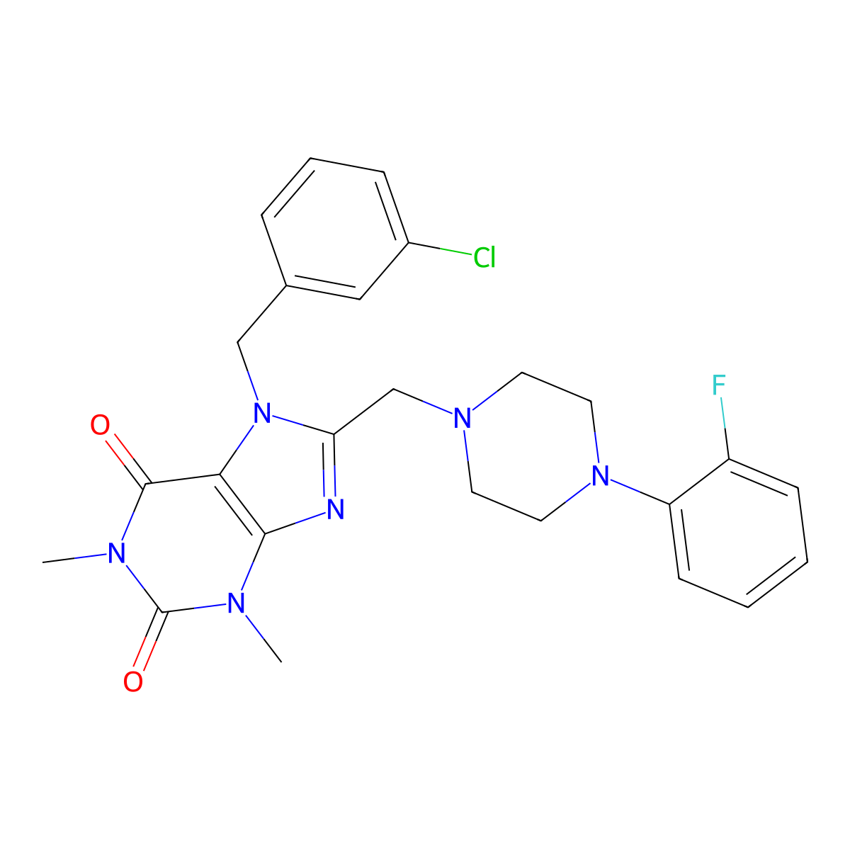 7-[(3-Chlorophenyl)methyl]-8-[[4-(2-fluorophenyl)piperazin-1-yl]methyl]-1,3-dimethylpurine-2,6-dione molecular structure, CAS 851940-10-8