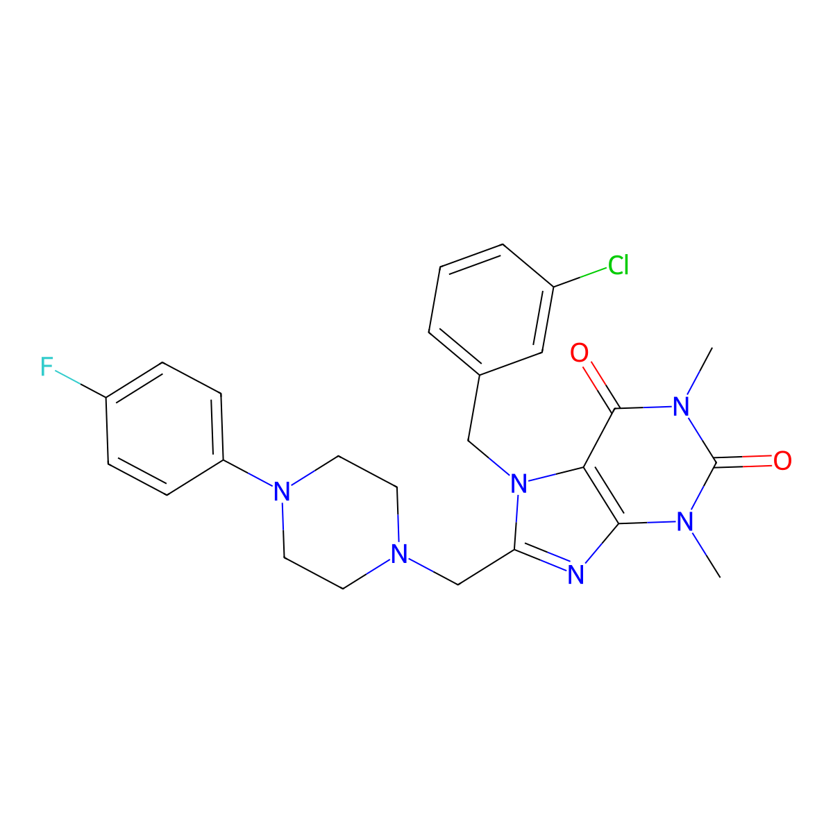 7-[(3-Chlorophenyl)methyl]-8-[[4-(4-fluorophenyl)piperazin-1-yl]methyl]-1,3-dimethylpurine-2,6-dione molecular structure, CAS 851940-11-9