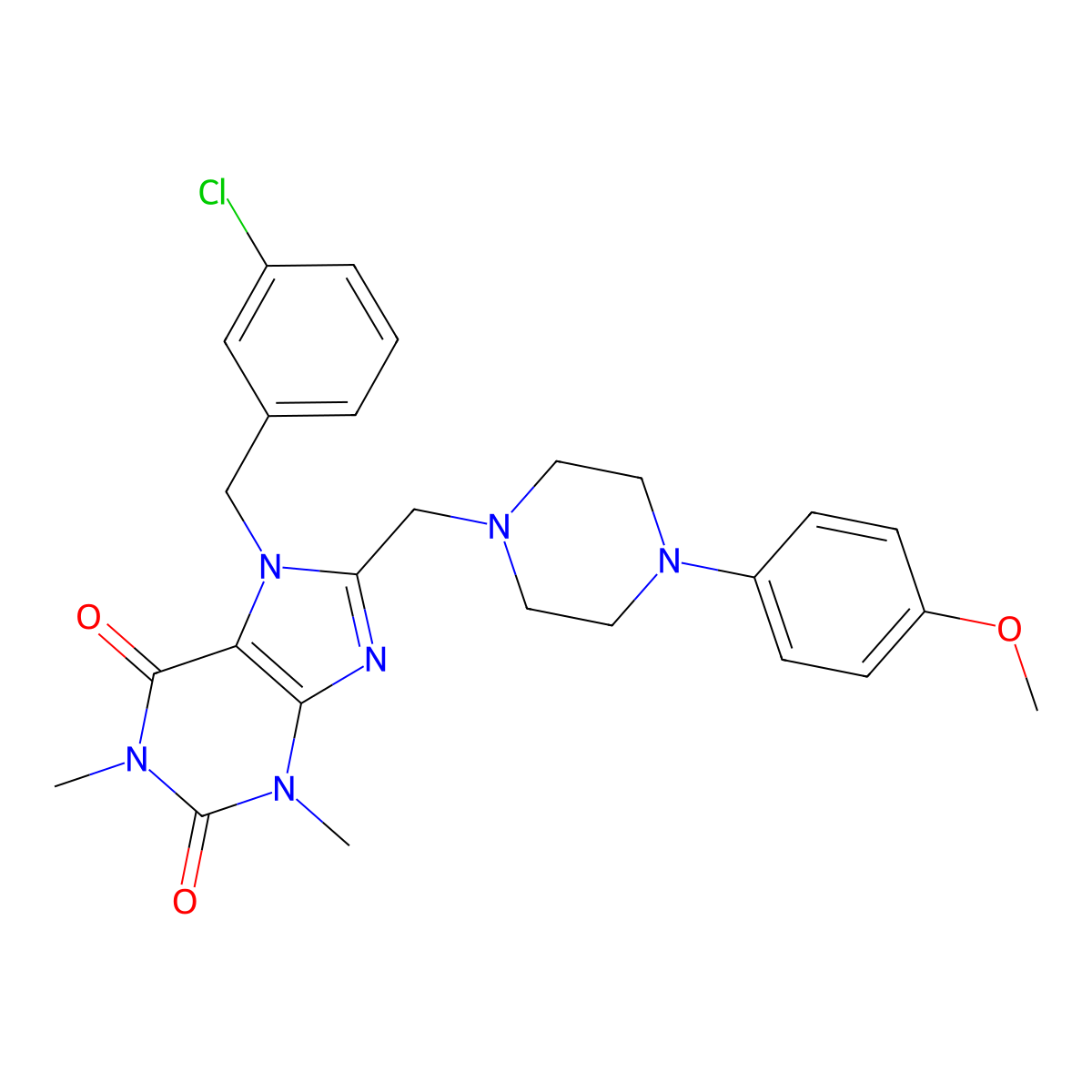 7-(3-chlorobenzyl)-8-((4-(4-methoxyphenyl)piperazin-1-yl)methyl)-1,3-dimethyl-1H-purine-2,6(3H,7H)-dione molecular structure, CAS 851940-12-0