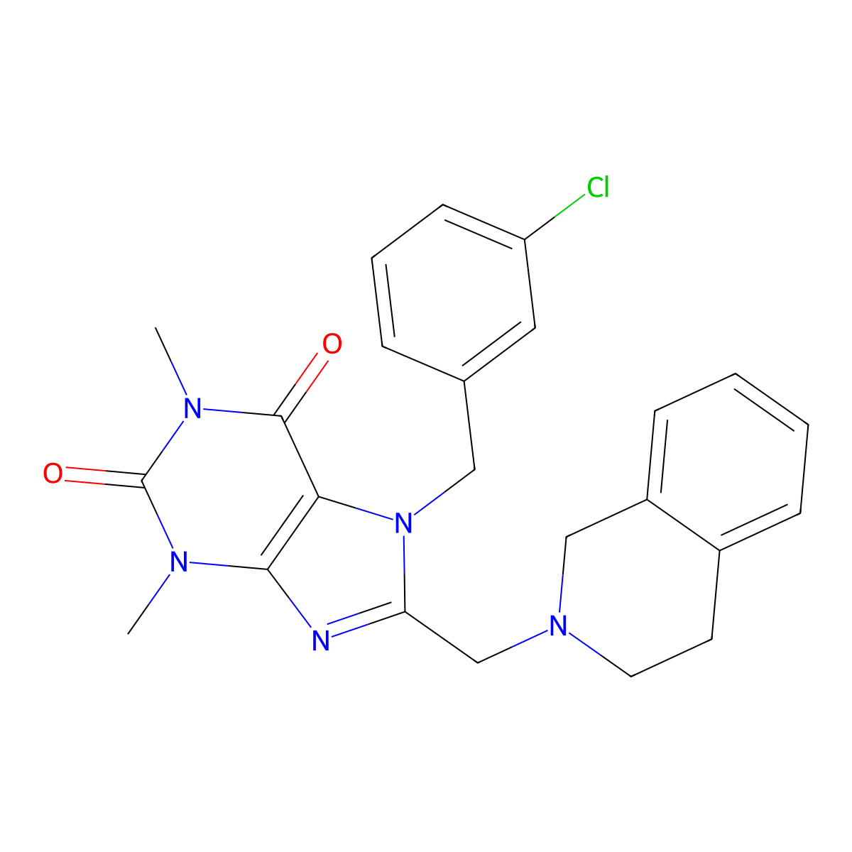 7-[(3-chlorophenyl)methyl]-8-(3,4-dihydro-1H-isoquinolin-2-ylmethyl)-1,3-dimethylpurine-2,6-dione molecular structure, CAS 851940-14-2