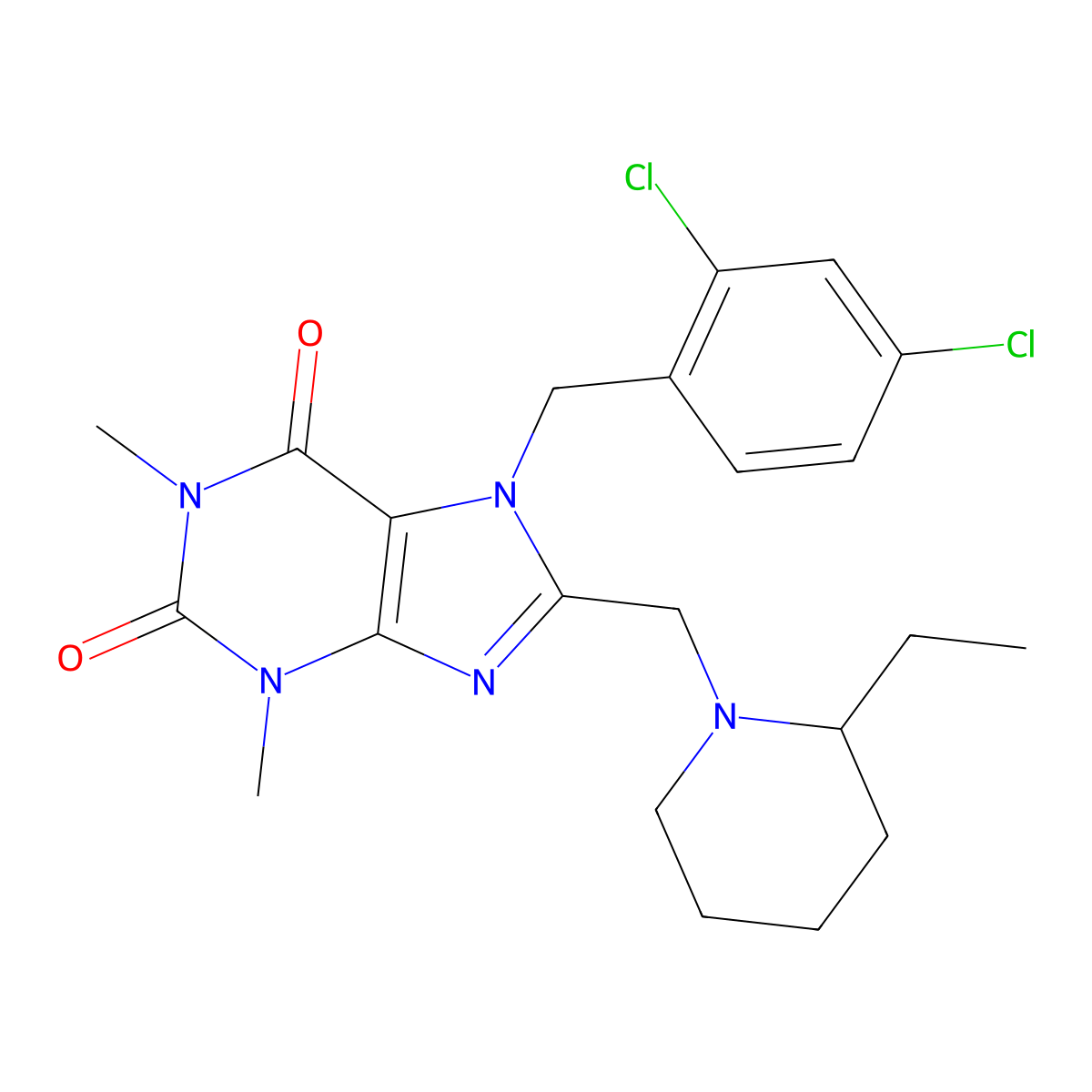 7-(2,4-dichlorobenzyl)-8-((2-ethylpiperidin-1-yl)methyl)-1,3-dimethyl-1H-purine-2,6(3H,7H)-dione molecular structure, CAS 851940-22-2