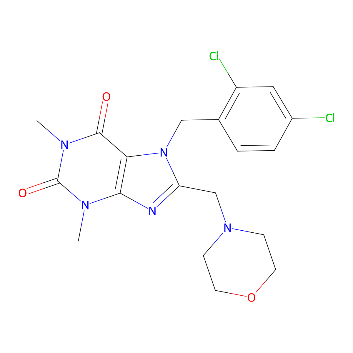 7-[(2,4-Dichlorophenyl)methyl]-1,3-dimethyl-8-(morpholin-4-ylmethyl)purine-2,6-dione molecular structure, CAS 851940-25-5