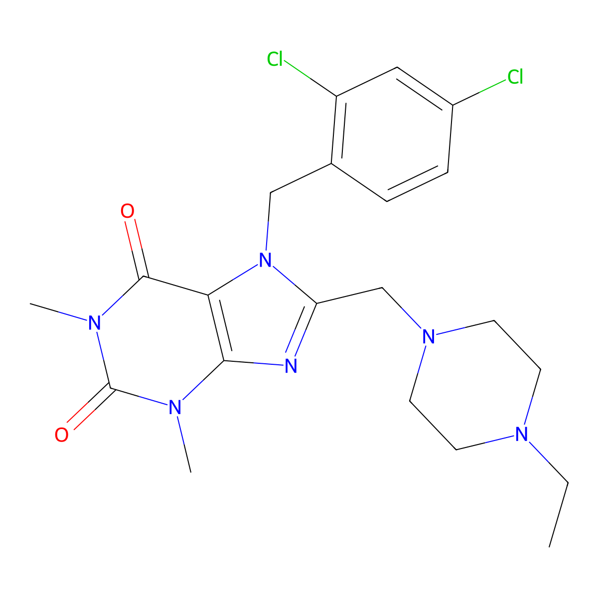 7-(2,4-dichlorobenzyl)-8-((4-ethylpiperazin-1-yl)methyl)-1,3-dimethyl-1H-purine-2,6(3H,7H)-dione molecular structure, CAS 851940-28-8