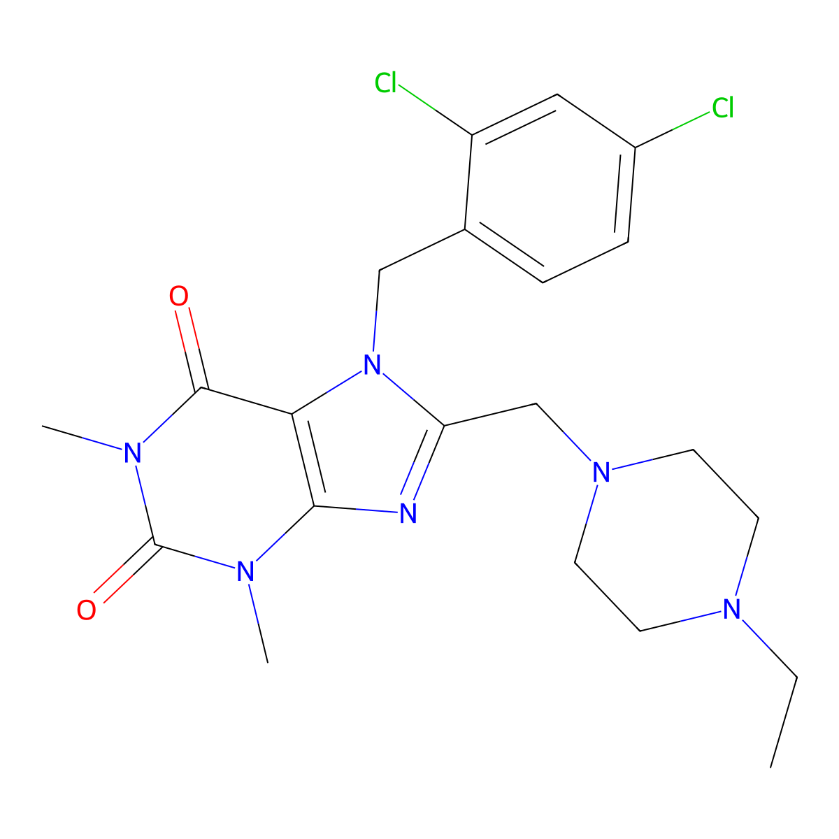 7-(2,4-dichlorobenzyl)-8-((4-ethylpiperazin-1-yl)methyl)-1,3-dimethyl-1H-purine-2,6(3H,7H)-dione molecular structure, CAS 851940-28-8