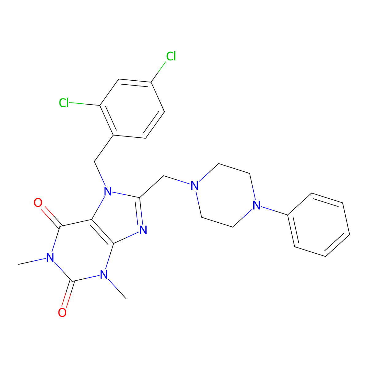7-[(2,4-dichlorophenyl)methyl]-1,3-dimethyl-8-[(4-phenylpiperazin-1-yl)methyl]-2,3,6,7-tetrahydro-1H-purine-2,6-dione molecular structure, CAS 851940-29-9