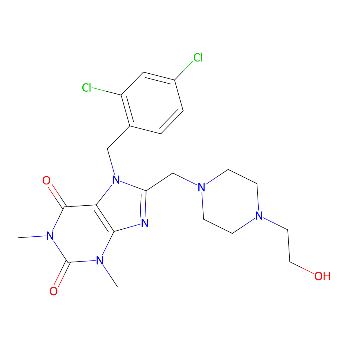 7-(2,4-dichlorobenzyl)-8-{[4-(2-hydroxyethyl)piperazin-1-yl]methyl}-1,3-dimethyl-3,7-dihydro-1H-purine-2,6-dione molecular structure, CAS 851940-30-2