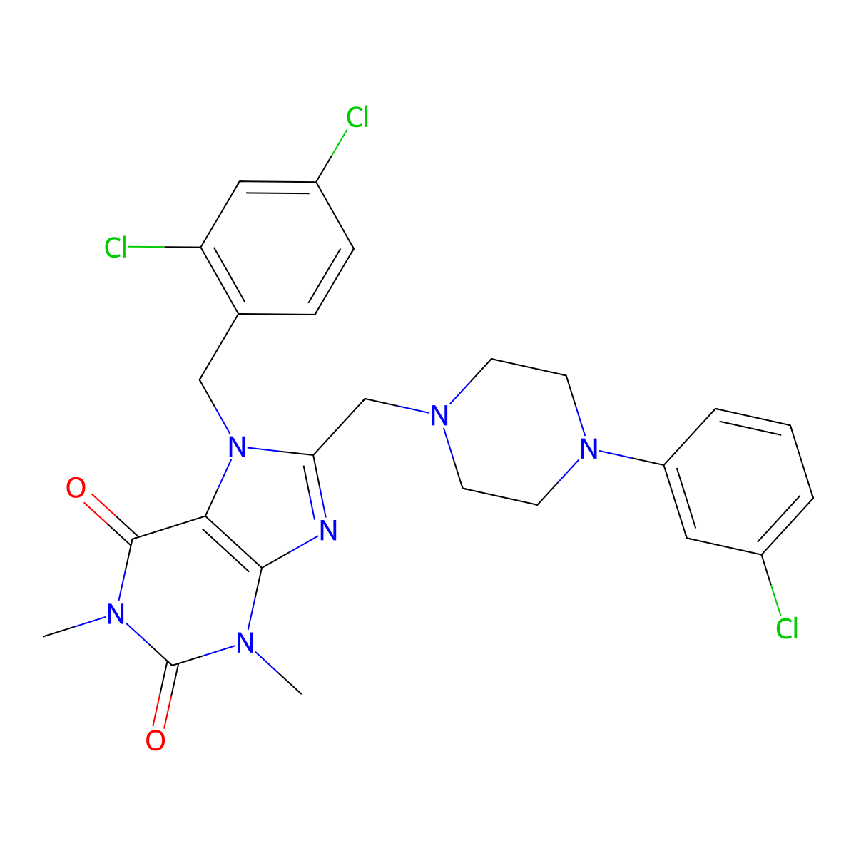 8-((4-(3-chlorophenyl)piperazin-1-yl)methyl)-7-(2,4-dichlorobenzyl)-1,3-dimethyl-1H-purine-2,6(3H,7H)-dione molecular structure, CAS 851940-33-5