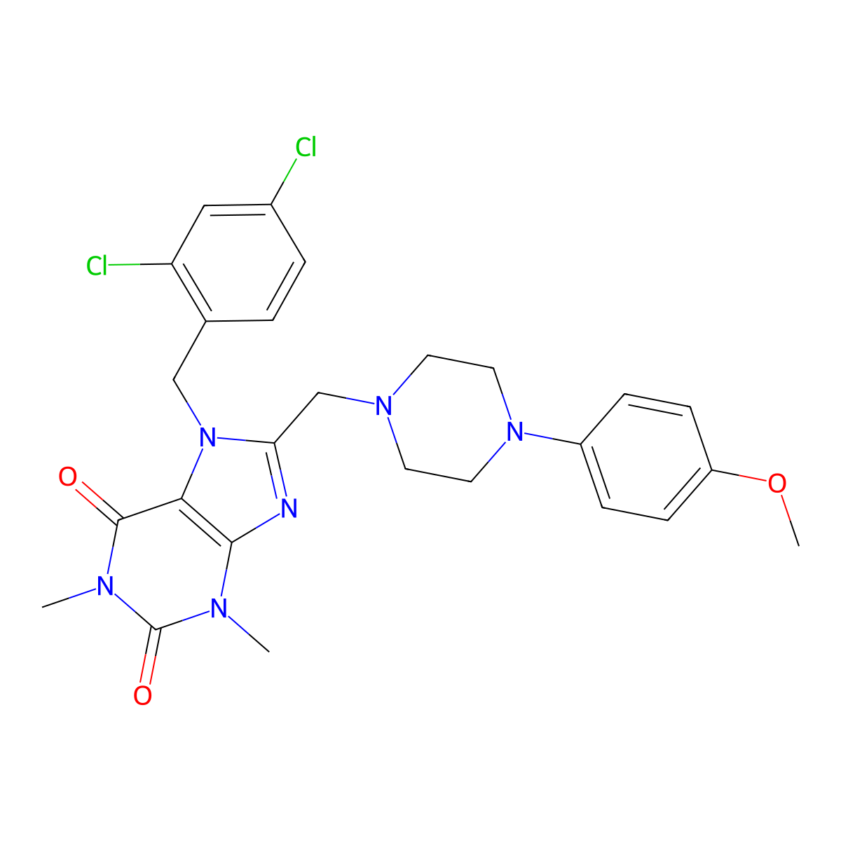 7-[(2,4-dichlorophenyl)methyl]-8-{[4-(4-methoxyphenyl)piperazin-1-yl]methyl}-1,3-dimethyl-2,3,6,7-tetrahydro-1H-purine-2,6-dione molecular structure, CAS 851940-36-8