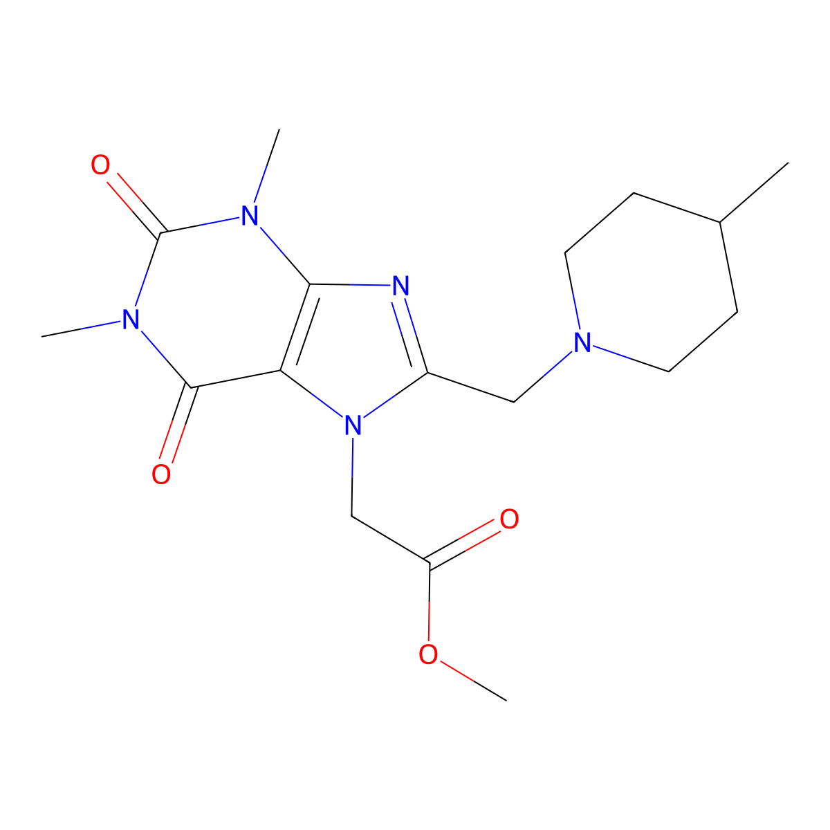 methyl {1,3-dimethyl-8-[(4-methylpiperidin-1-yl)methyl]-2,6-dioxo-1,2,3,6-tetrahydro-7H-purin-7-yl}acetate molecular structure, CAS 851940-40-4