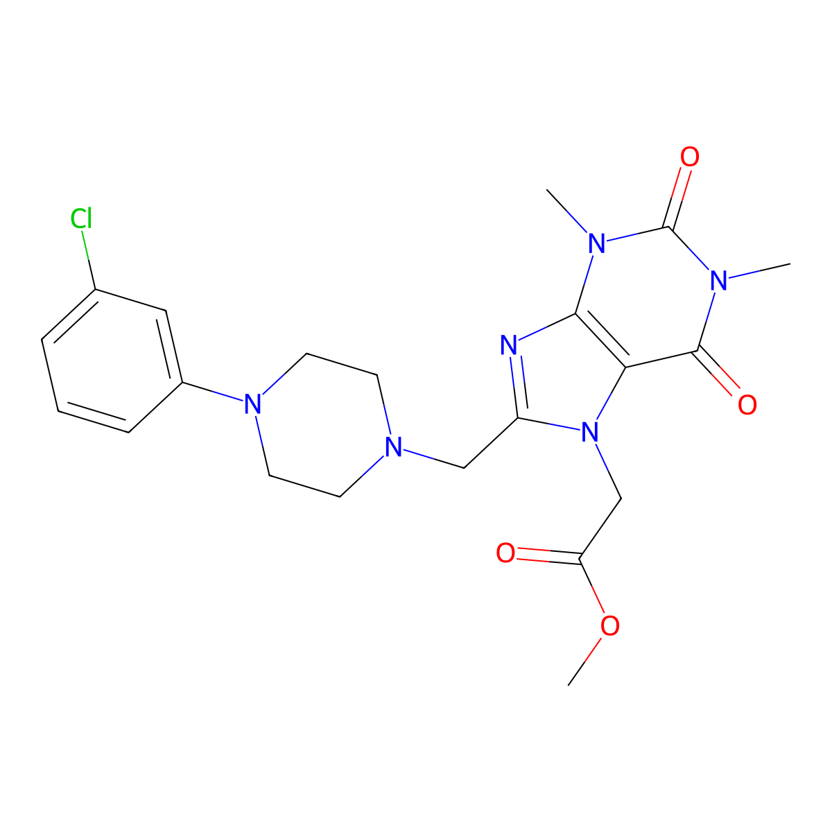 Methyl 2-[8-[[4-(3-chlorophenyl)piperazin-1-yl]methyl]-1,3-dimethyl-2,6-dioxopurin-7-yl]acetate molecular structure, CAS 851940-47-1