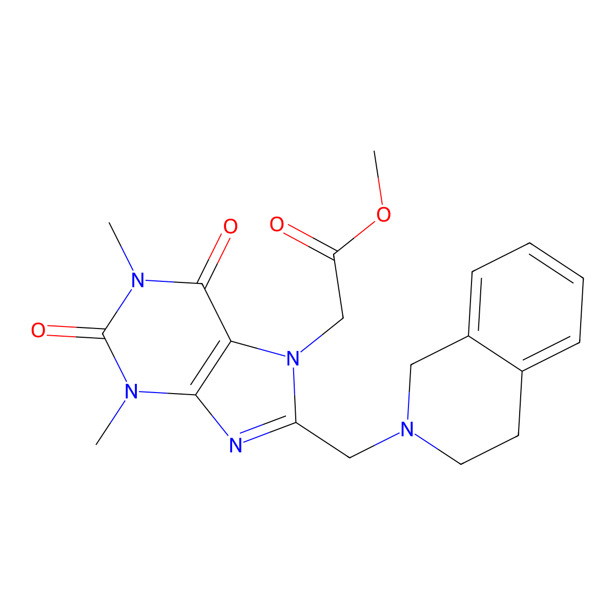 2-[8-(3,4-dihydro-1H-isoquinolin-2-ylmethyl)-1,3-dimethyl-2,6-dioxo-7-purinyl]acetic acid methyl ester molecular structure, CAS 851940-51-7