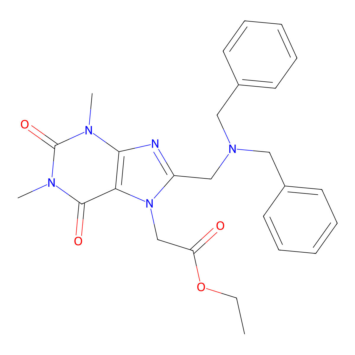 Ethyl 2-[8-[(dibenzylamino)methyl]-1,3-dimethyl-2,6-dioxopurin-7-yl]acetate molecular structure, CAS 851940-52-8