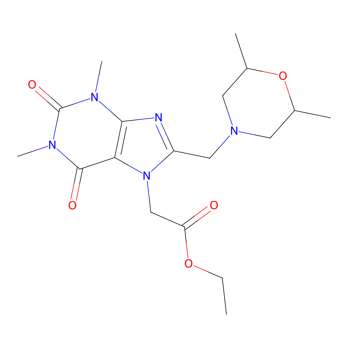 2-[8-[(2,6-Dimethyl-4-morpholinyl)methyl]-1,3-dimethyl-2,6-dioxo-7-purinyl]acetic acid ethyl ester molecular structure, CAS 851940-54-0