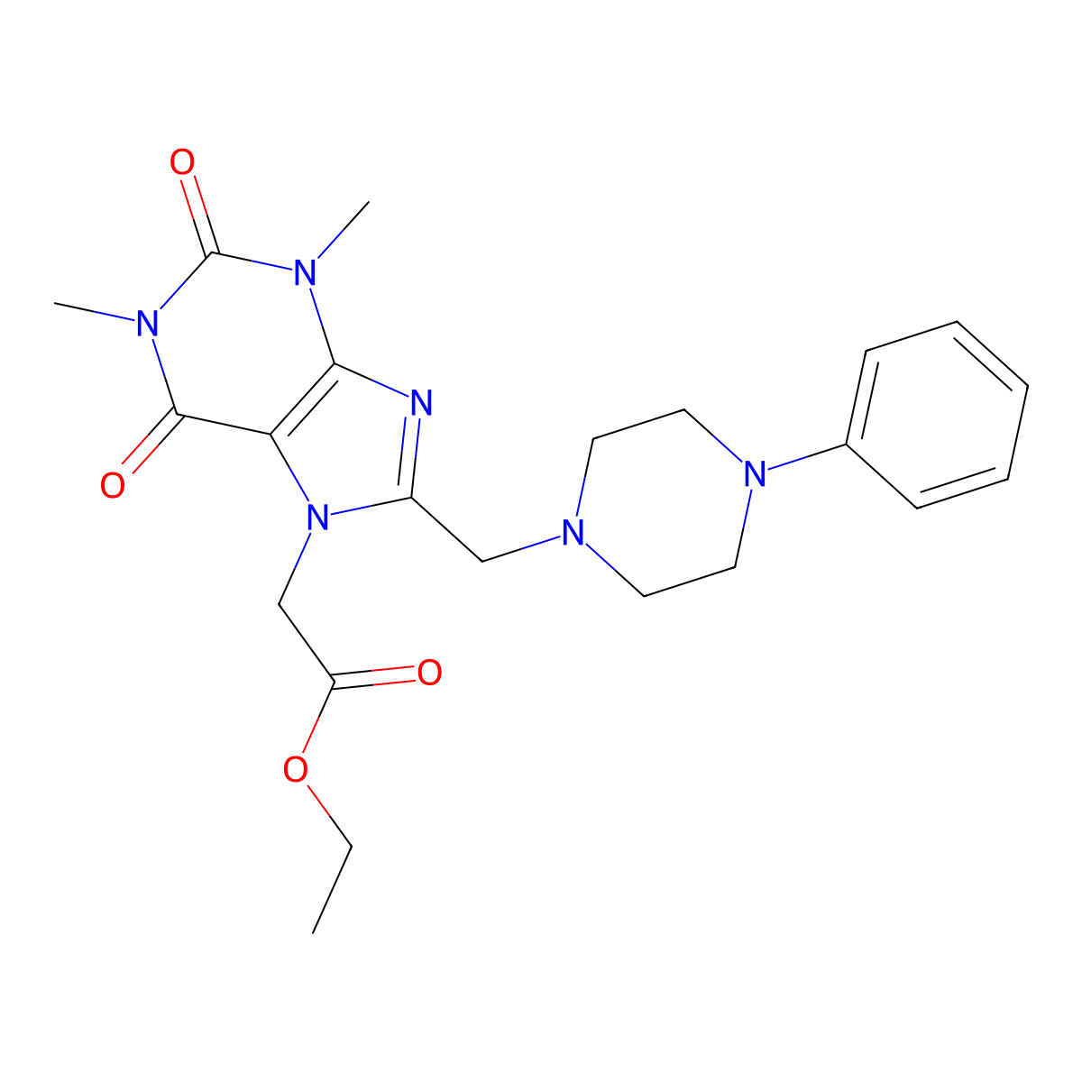 Ethyl 2-[1,3-dimethyl-2,6-dioxo-8-[(4-phenylpiperazin-1-yl)methyl]purin-7-yl]acetate molecular structure, CAS 851940-55-1