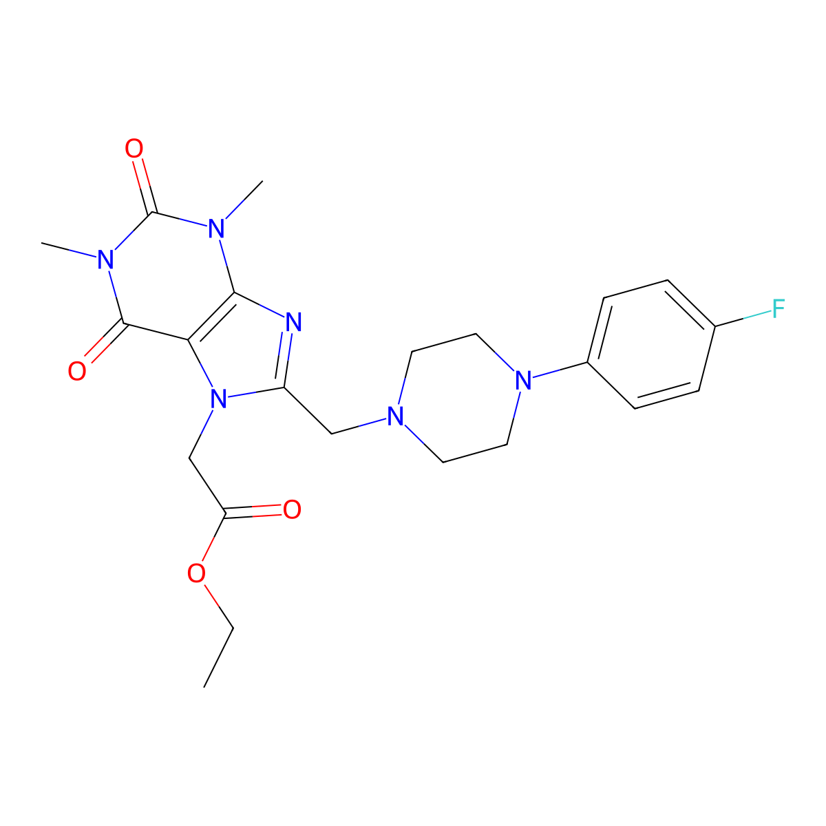 Ethyl 2-[8-[[4-(4-fluorophenyl)piperazin-1-yl]methyl]-1,3-dimethyl-2,6-dioxopurin-7-yl]acetate molecular structure, CAS 851940-57-3