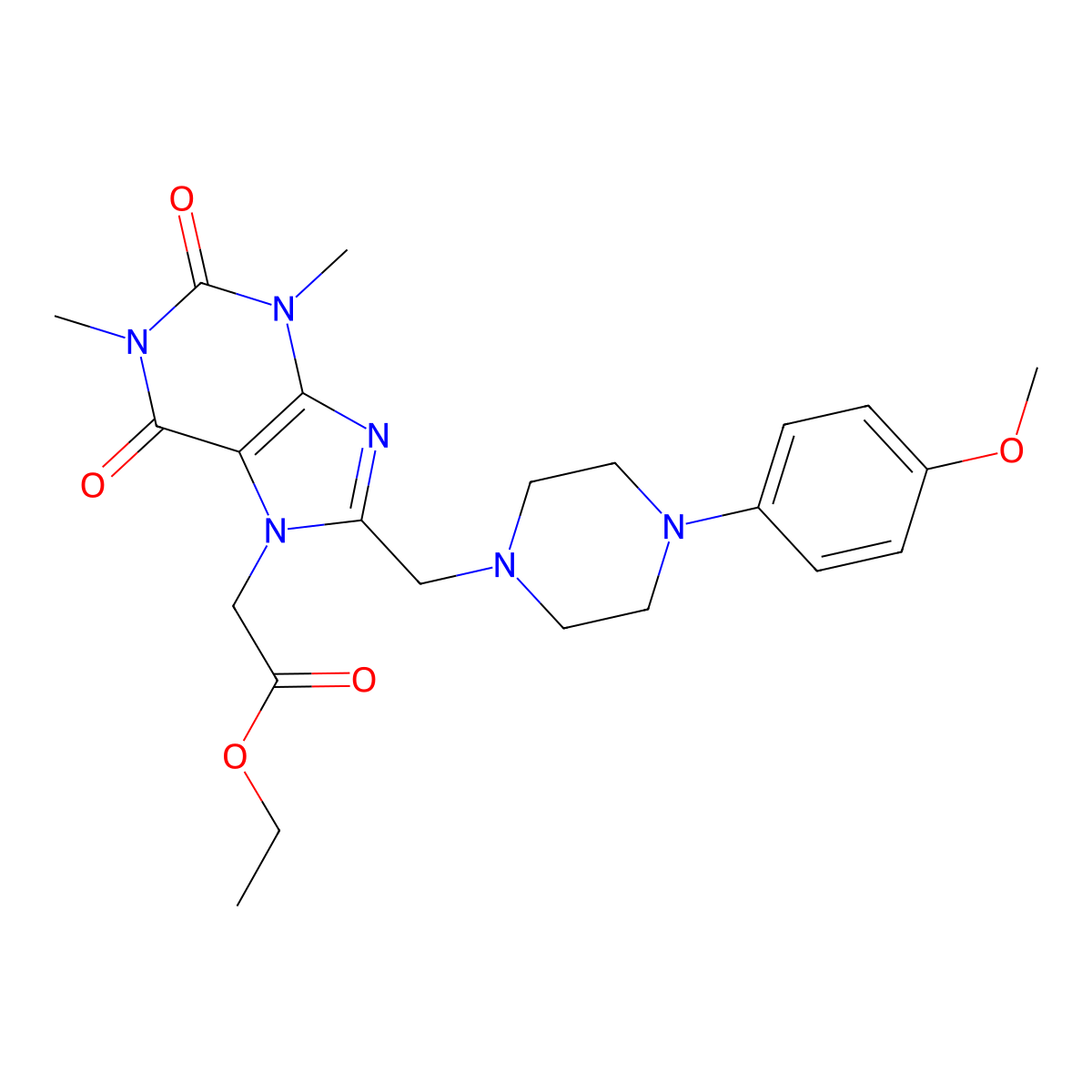 Ethyl 2-[8-[[4-(4-methoxyphenyl)piperazin-1-yl]methyl]-1,3-dimethyl-2,6-dioxopurin-7-yl]acetate molecular structure, CAS 851940-58-4