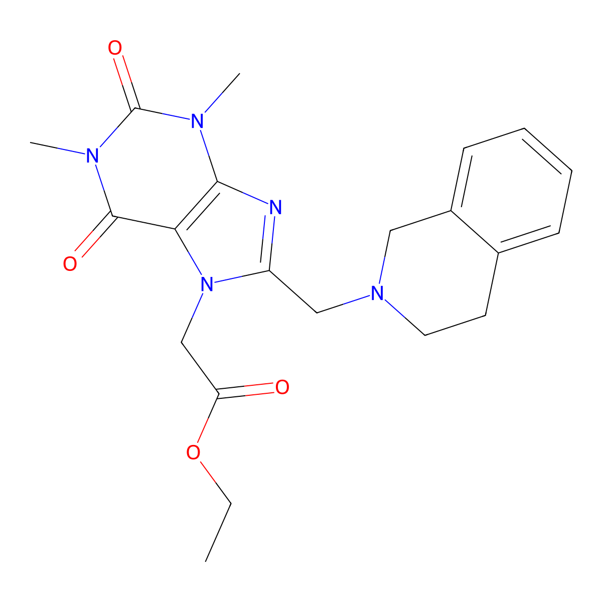 ethyl 2-[8-(3,4-dihydro-1H-isoquinolin-2-ylmethyl)-1,3-dimethyl-2,6-dioxopurin-7-yl]acetate molecular structure, CAS 851940-62-0